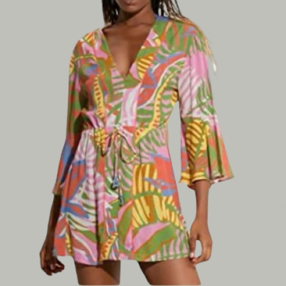 Maaji Beach Coverup Kaftan Dress Vibrant Tropical Dress - Picture 11 of 11